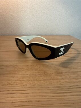 Chanel 6056 Black and White Logo Cat-Eye Sunglasses